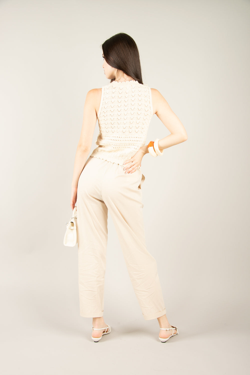 VICOLO - 77147D -  CANOTTA CROCHET GIROCOLLO