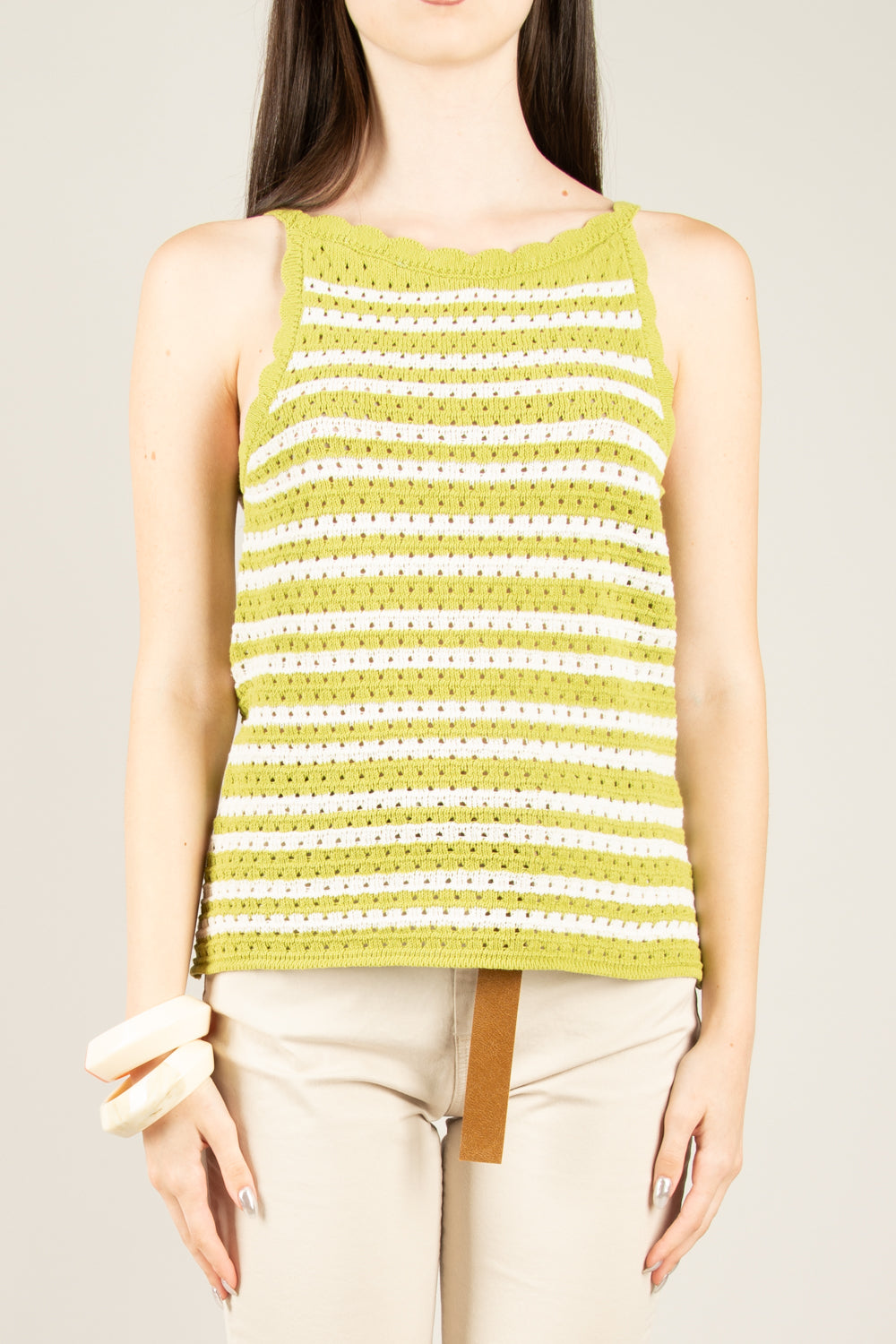 VICOLO - 77144D - CANOTTA CROCHET BICOLOR
