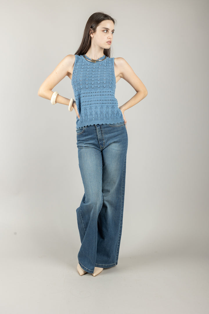 VICOLO - 77147D -  CANOTTA CROCHET GIROCOLLO