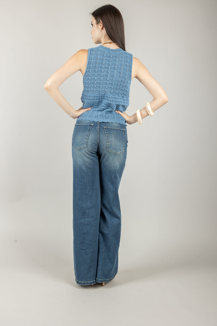 VICOLO - 77147D -  CANOTTA CROCHET GIROCOLLO