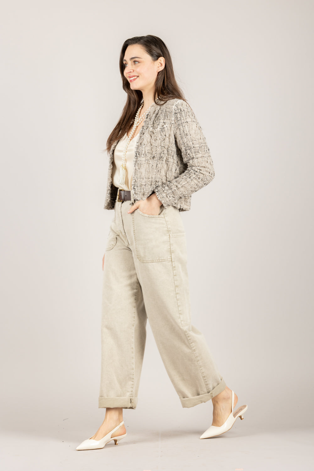 DIXIE - J067A040 - GIACCA CROP BOUCLE' SABBIA