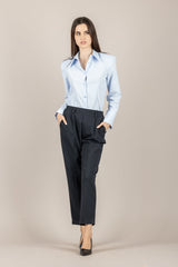 DIXIE - P027A143 - PANTALONE BLU A SIGARETTA CON PINCES