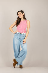 HAVEONE - RJS-Q052 - CANOTTA A COSTE FUXIA/PANNA