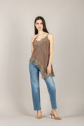 TENSIONE IN - S26T482 - TOP ASIMMETRICO CON PIZZO MORO