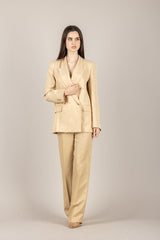 VICOLO - TAB0240 - GIACCA DOPPIO PETTO MISTO LINO BEIGE