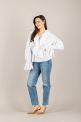 VICOLO - TAB1121 - CAMICIA GESSAT PANNA NERO CON ROUCHES