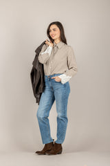 VICOLO - TAB1127 - CAMICIA A QUADRETTI CON POLSINI IN PIZZO MORO PANNA