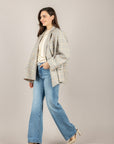 VICOLO - TAB1135 - GIACCA CHECK ASIMMETRICA GRIGIO/TORTORA