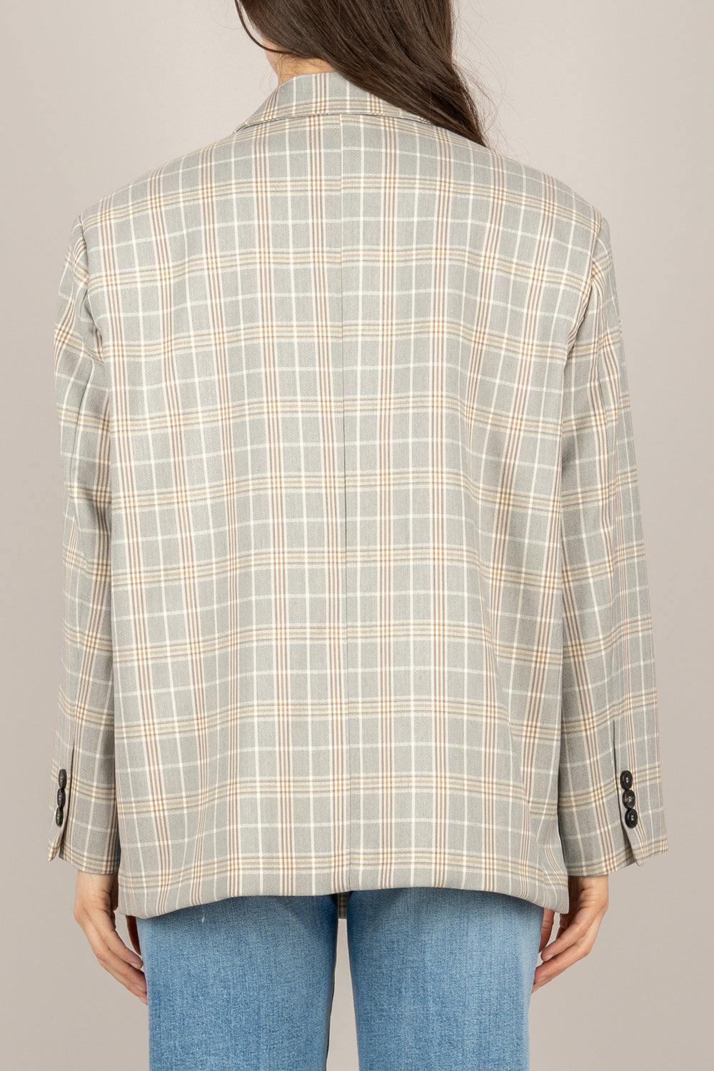 VICOLO - TAB1135 - GIACCA CHECK ASIMMETRICA GRIGIO/TORTORA