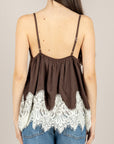 VICOLO - TAB1176 - TOP IN SATIN CON PIZZO MORO BURRO