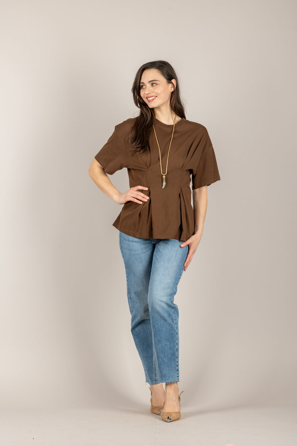 VICOLO - UAB0020 - T-SHIRT ARRICCIATURA PUNTO VITA CAFFE'