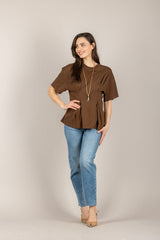 VICOLO - UAB0020 - T-SHIRT ARRICCIATURA PUNTO VITA CAFFE'